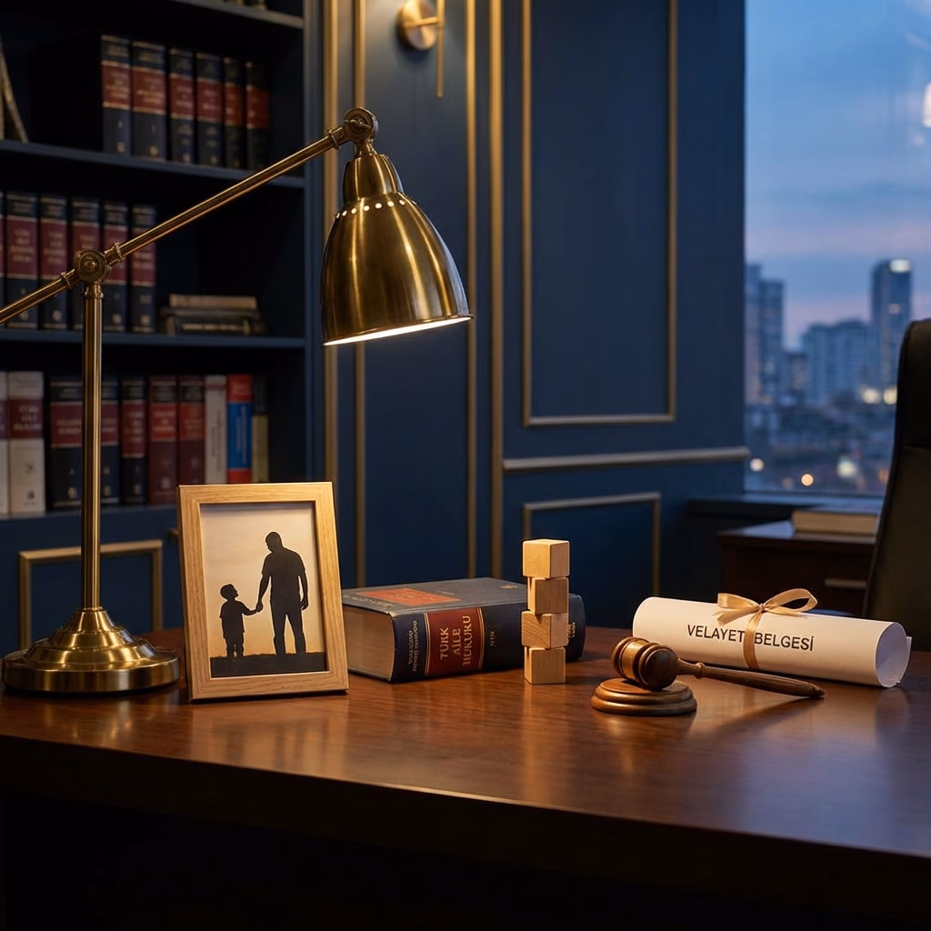 Balanced scales with family figures