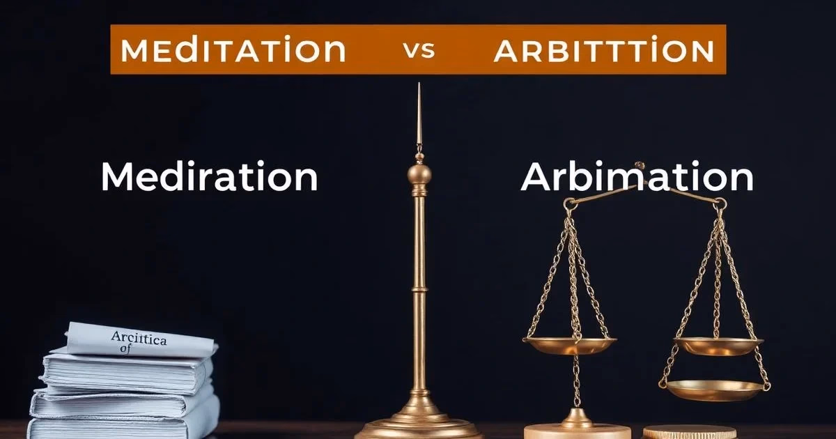 Detailed visual explanation about the differences, benefits, and application areas of mediation and arbitration