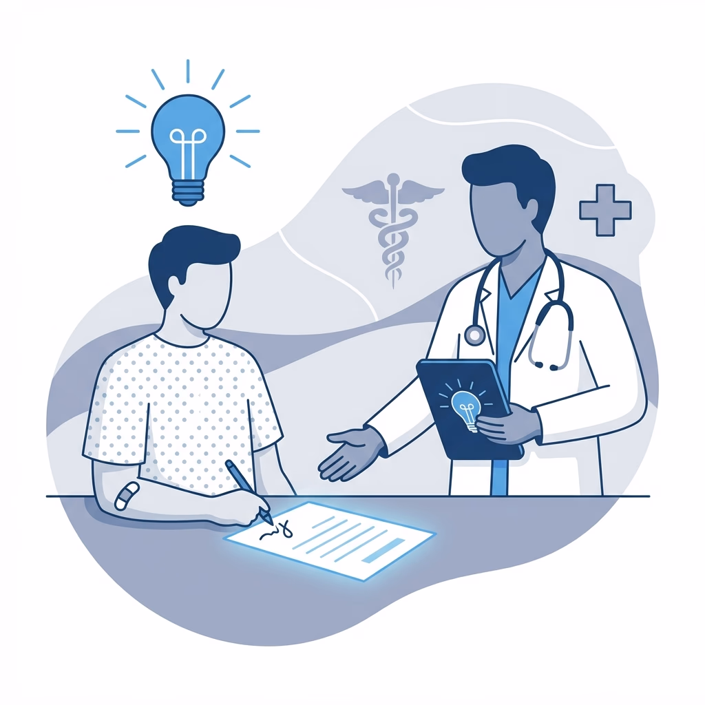 Aydınlatılmış onam formu ve hekim hasta görüşmesi görseli